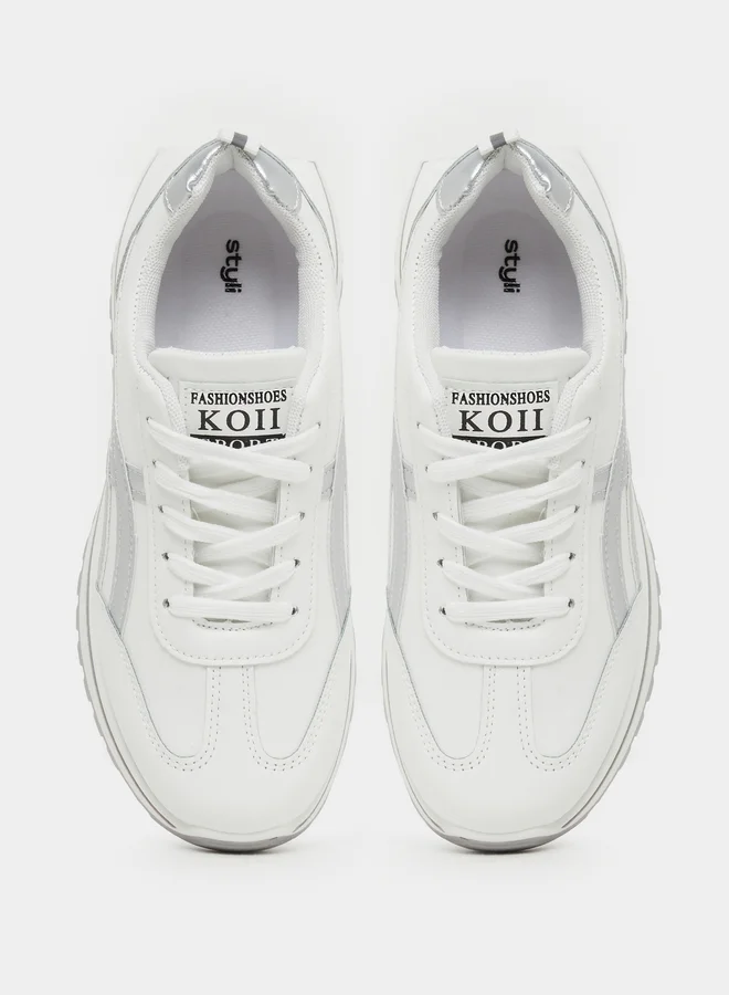 Styli Styli Round Toe Lace-Up Chunky Sneakers with Back Pull Tab