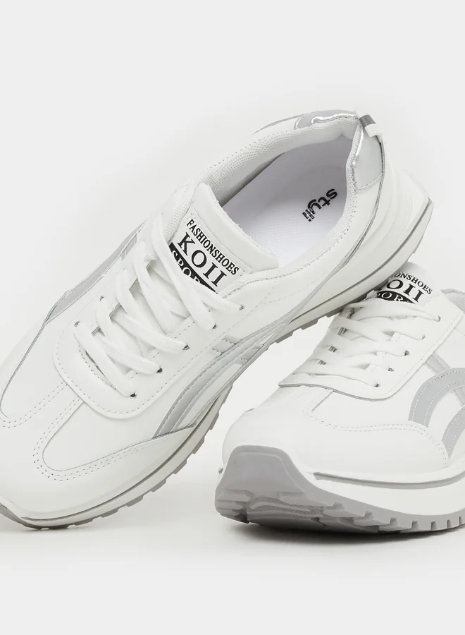 Styli Styli Round Toe Lace-Up Chunky Sneakers with Back Pull Tab