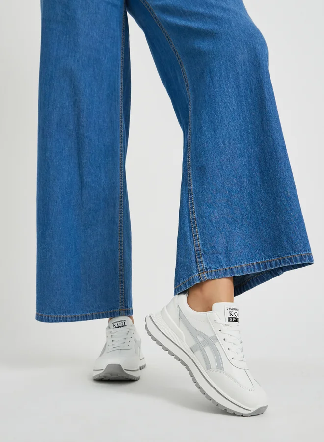 ستايلي Styli Round Toe Lace-Up Chunky Sneakers with Back Pull Tab