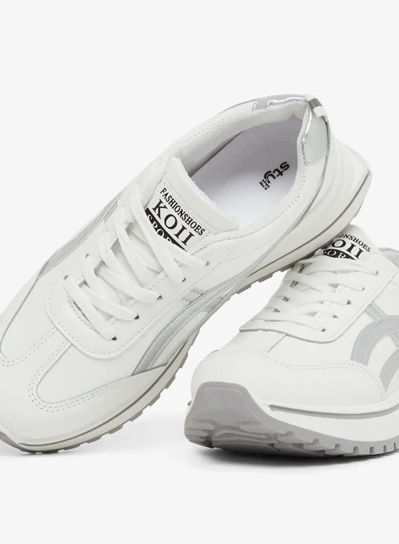 Styli  Round Toe Lace-Up Chunky Sneakers with Back Pull Tab for Women | Best Price UAE