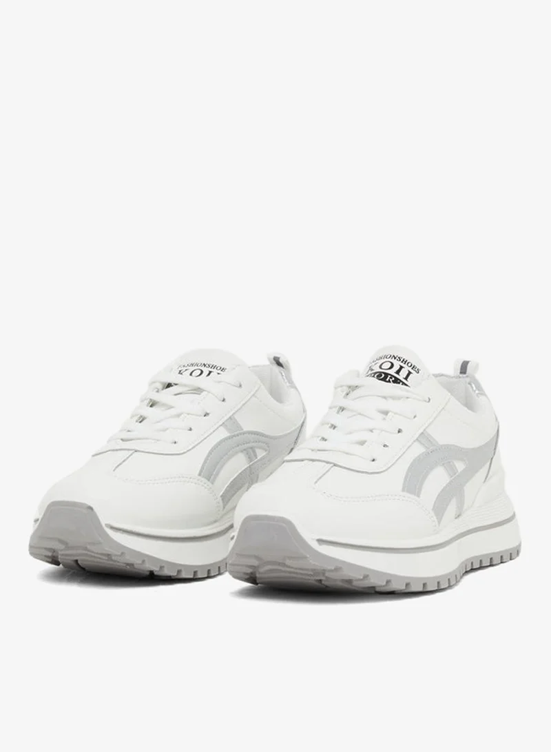 Styli  Round Toe Lace-Up Chunky Sneakers with Back Pull Tab for Women | Best Price UAE