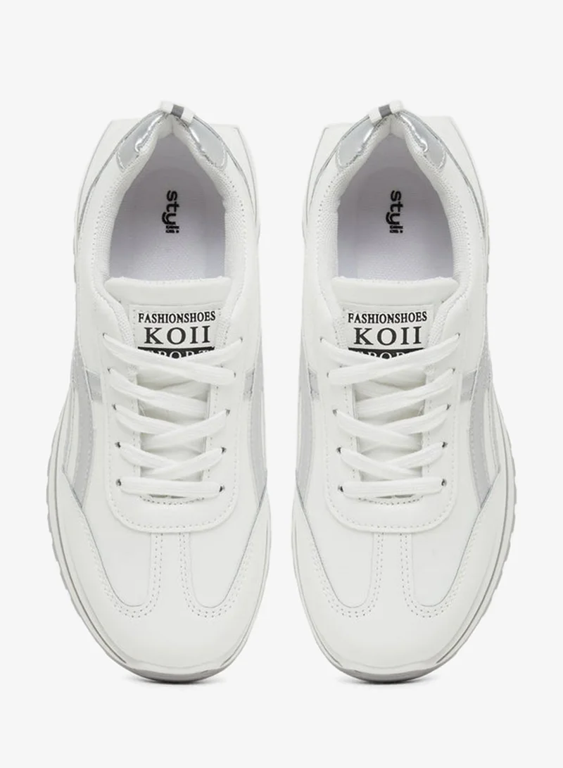 Styli  Round Toe Lace-Up Chunky Sneakers with Back Pull Tab for Women | Best Price UAE