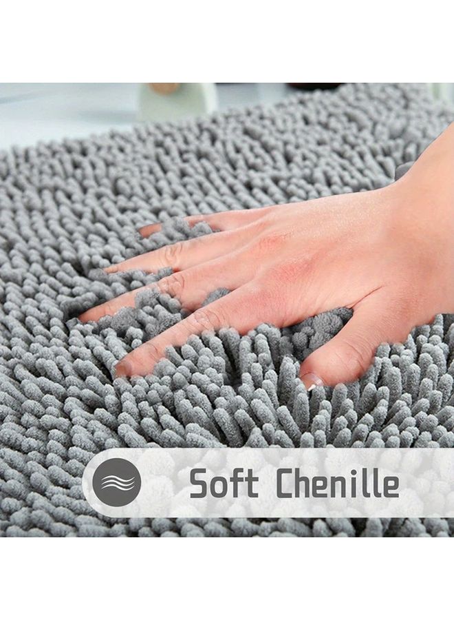 Grey Chenille Bathroom Rug Soft Absorbent Non Slip Bath Mat Machine Washable - Image 3