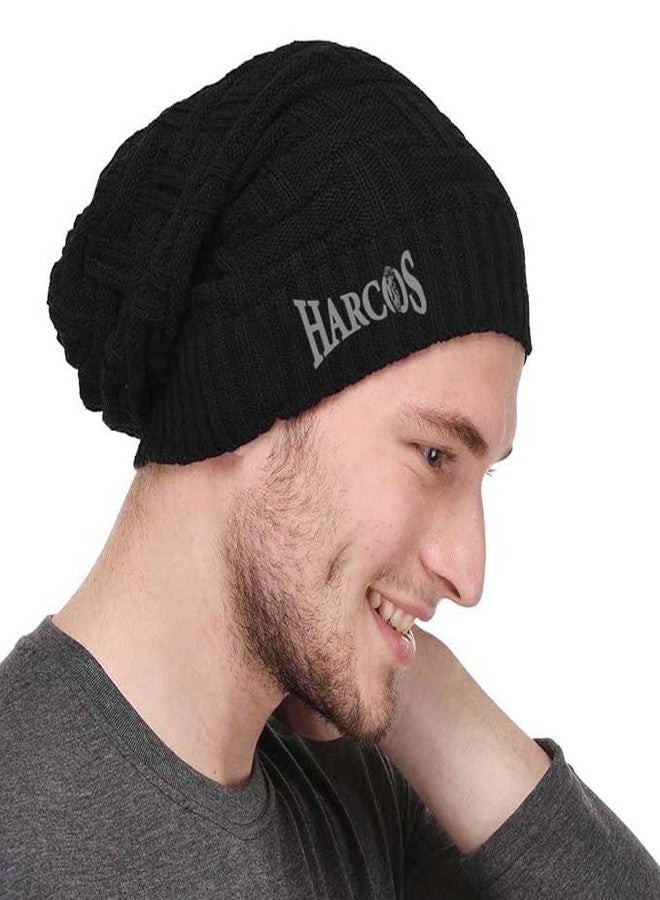 Harcos Beanie Hat for Men and Women Winter Warm Hats Knit Slouchy Thick Skull Cap Winter Cap for Women Woolen Winter Cap for Men Winter Wear Woolen Cap Thermal Cap Winter Wear Beanies Cap Black - Image 1