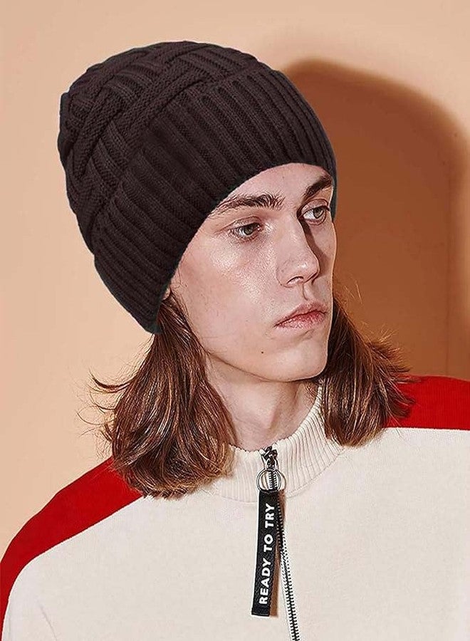 Harcos Beanie Hat for Men and Women Winter Warm Hats Knit Slouchy Thick Skull Cap Winter Cap for Women Woolen Winter Cap for Men Winter Wear Woolen Cap Thermal Cap Winter Wear Beanies Cap Black - Image 4