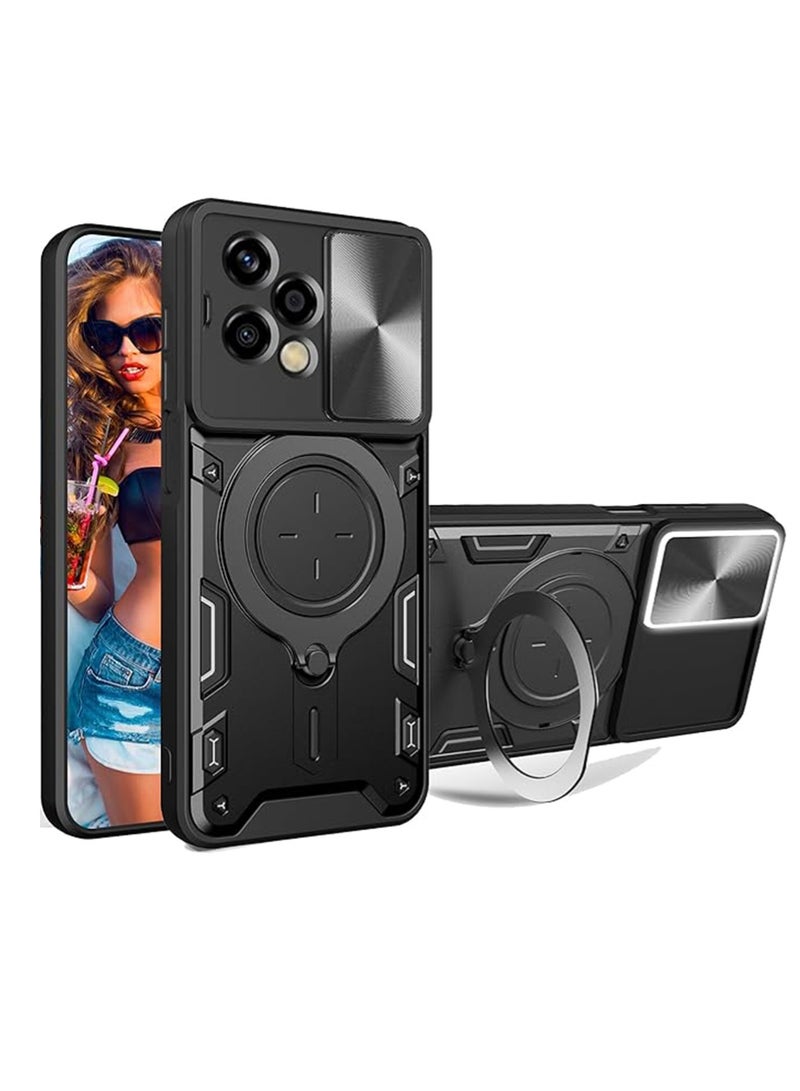 WRISTWISE Case Cover for Honor 200 Lite Armor Case with Magnetic Ring Kickstand, Rugged Military Grade Shockproof Heavy Duty Case with Slide Camera Lens Cover for Honor 200 Lite Black - Image 1