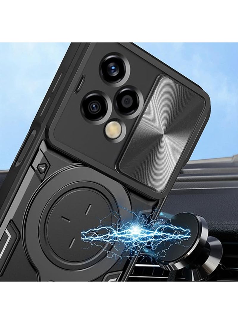 WRISTWISE Case Cover for Honor 200 Lite Armor Case with Magnetic Ring Kickstand, Rugged Military Grade Shockproof Heavy Duty Case with Slide Camera Lens Cover for Honor 200 Lite Black - Image 2