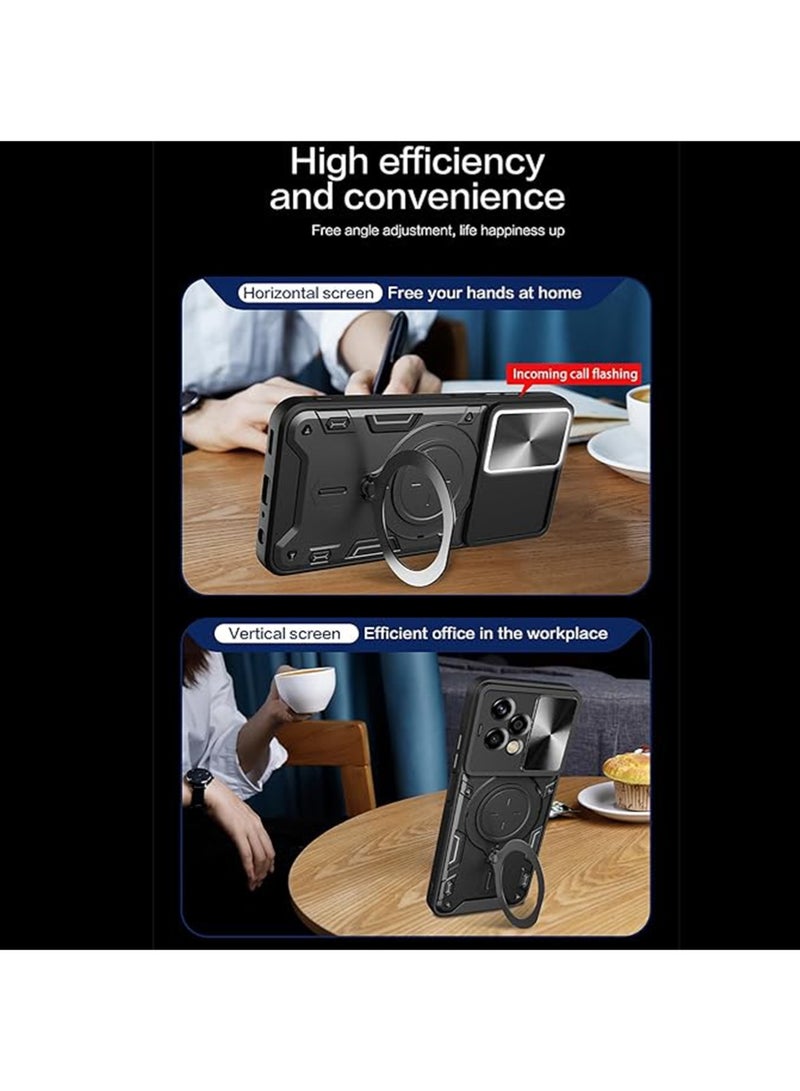 WRISTWISE Case Cover for Honor 200 Lite Armor Case with Magnetic Ring Kickstand, Rugged Military Grade Shockproof Heavy Duty Case with Slide Camera Lens Cover for Honor 200 Lite Black - Image 3