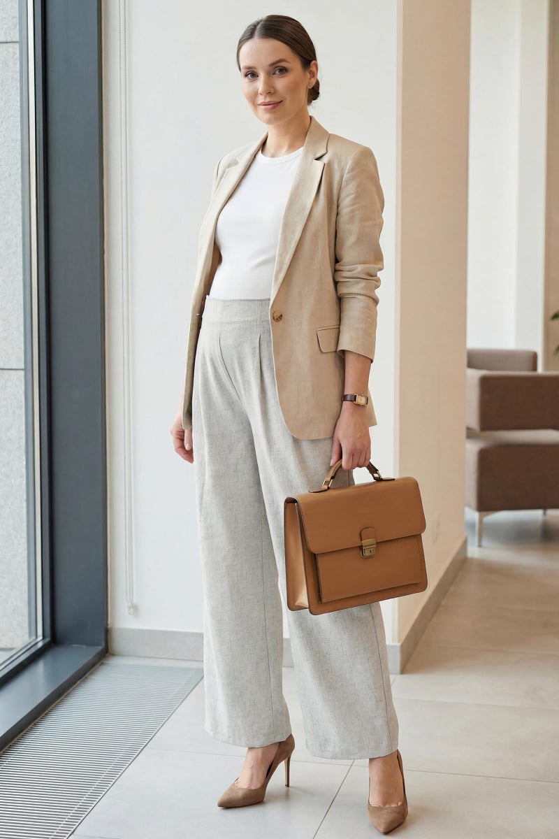 OUGES Linen Maternity Work Pants Women Casual Adjustable Waist Straight Wide Leg Business Office Trousers with Pockets(Linen,M) - Image 3