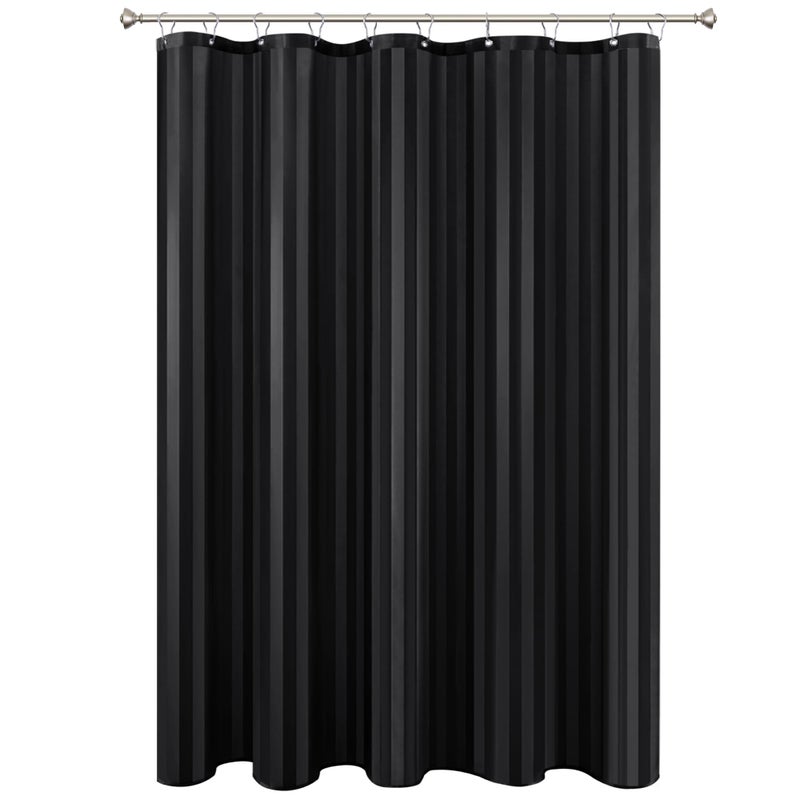 Biscaynebay Fabric Shower Curtain or Liner 72 by 72 Black Water Repellent Damask Stripes Bathroom Curtains Machine Washable