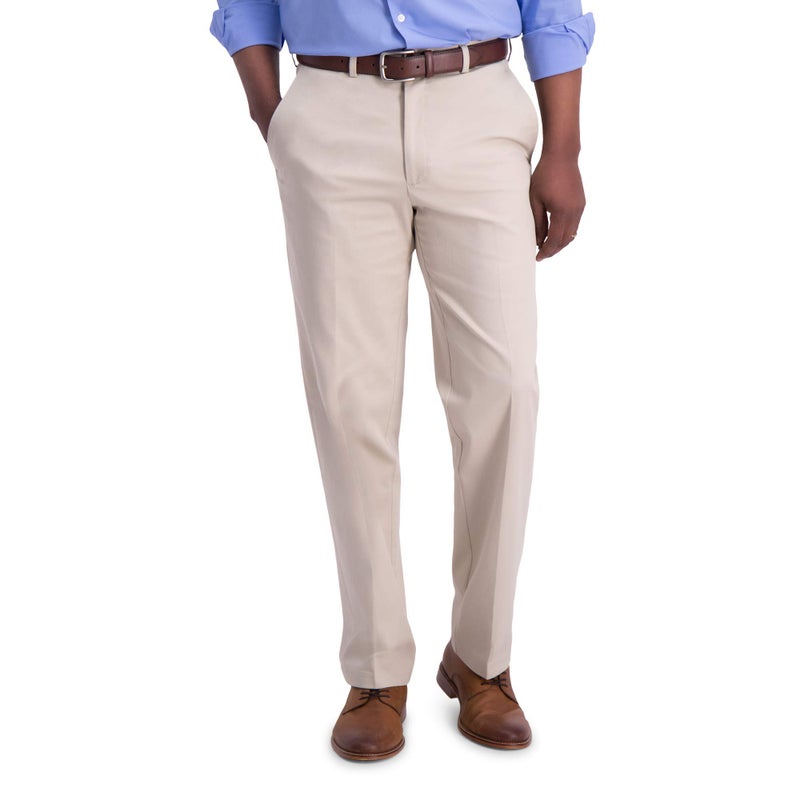 Haggar Men's Iron Free Premium Khaki Classic Fit Flat Front Expandable Waist Casual Pant, Sand, 44 x 30 - Image 1