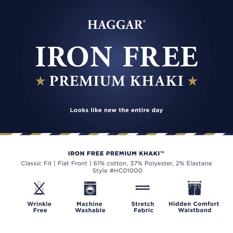 Haggar Men's Iron Free Premium Khaki Classic Fit Flat Front Expandable Waist Casual Pant, Sand, 44 x 30 - Image 4