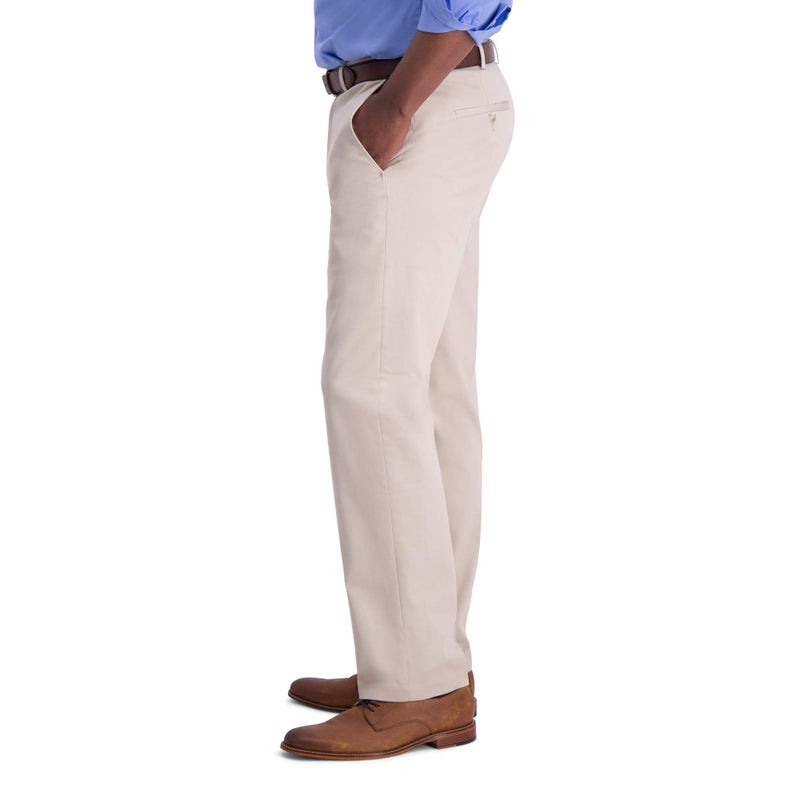 Haggar Men's Iron Free Premium Khaki Classic Fit Flat Front Expandable Waist Casual Pant, Sand, 44 x 30 - Image 2