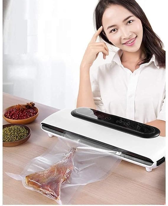 Shrevi Vacuum Sealer Automatic Food Sealer with Builtin Cutter Roll Bag Storage Machine for Food Storage and Preservation with DryMoist Modes with 10 Reusable Bags - Image 2