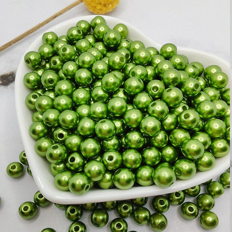 ABS Hole Mixed Color Faux Pearl Beads Handmade Beaded DIY Material Shoes Clothing Hats Bracelet Accessories Hole-dark green