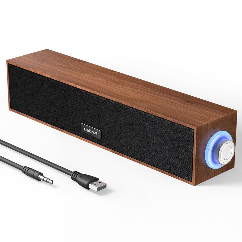 Uakinat Computer Speakers,Wooden Multimedia Digital Speaker,USB Powered 3.5mm AUX PC Speakers,Surround Sound Portable Computer Sound Bar Speaker for Desktop Laptop (Brown) - Image 1