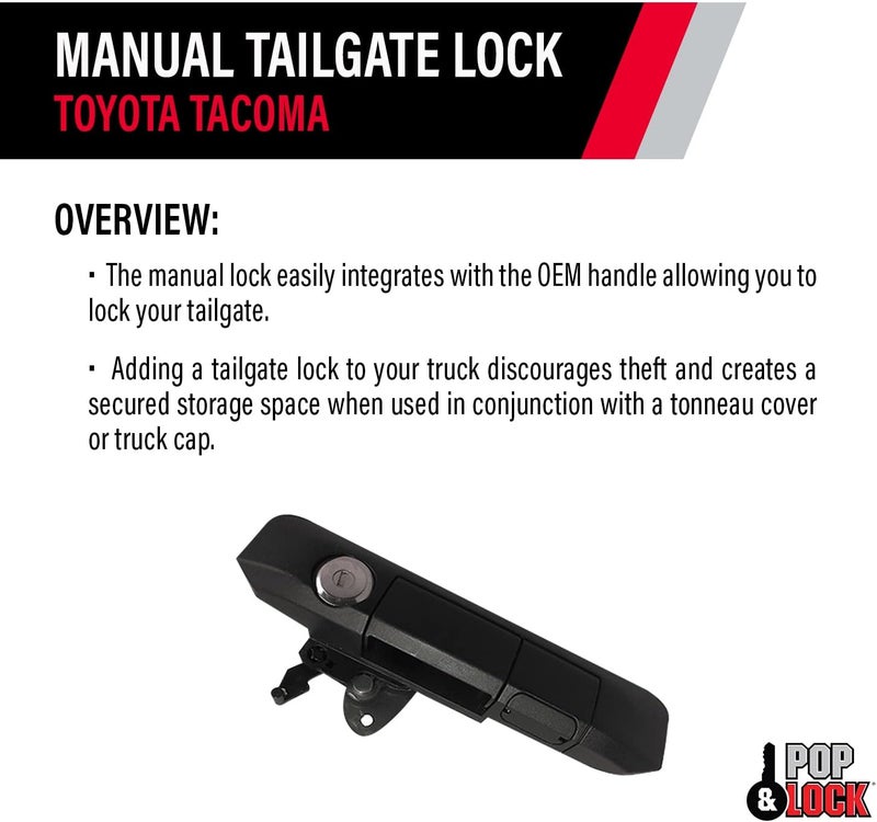 Pop & Lock PL5400 Black Manual Tailgate Lock with Bolt Codeable Technology for Toyota Tacoma - Image 4