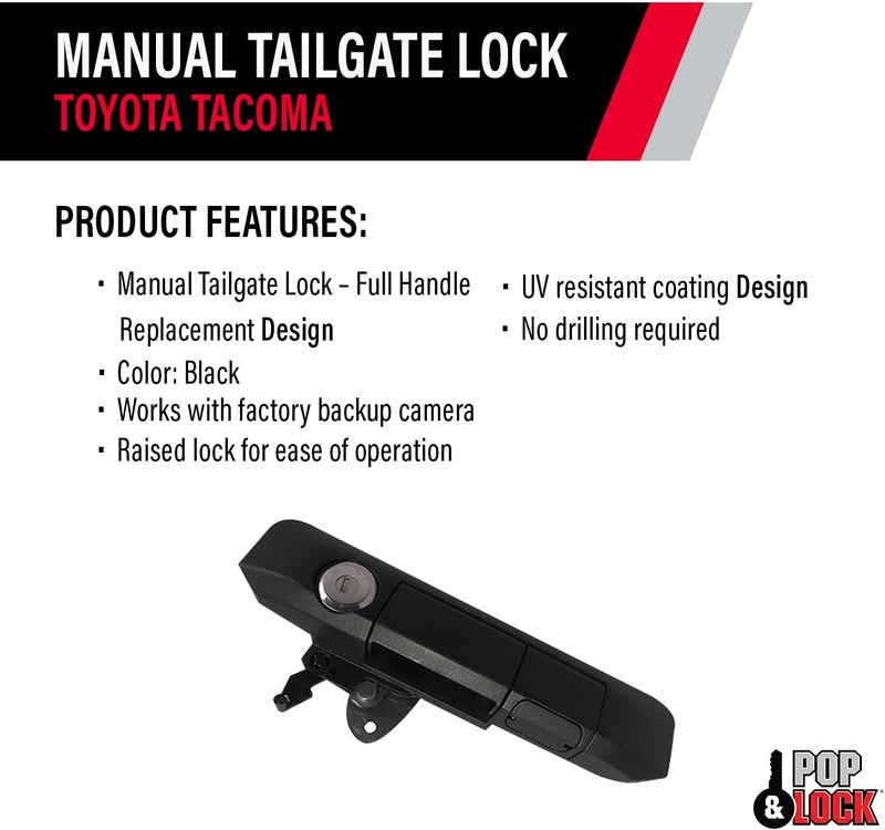 Pop & Lock PL5400 Black Manual Tailgate Lock with Bolt Codeable Technology for Toyota Tacoma - Image 3