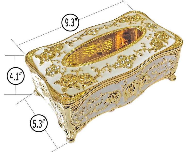 acdiac Bling Rhinestone Tissue Box HolderLuxurious European Style Rose Tissue Box Cover for edroomOfficeBathroomHomeTravelRestaurantGoldWhite - Image 5