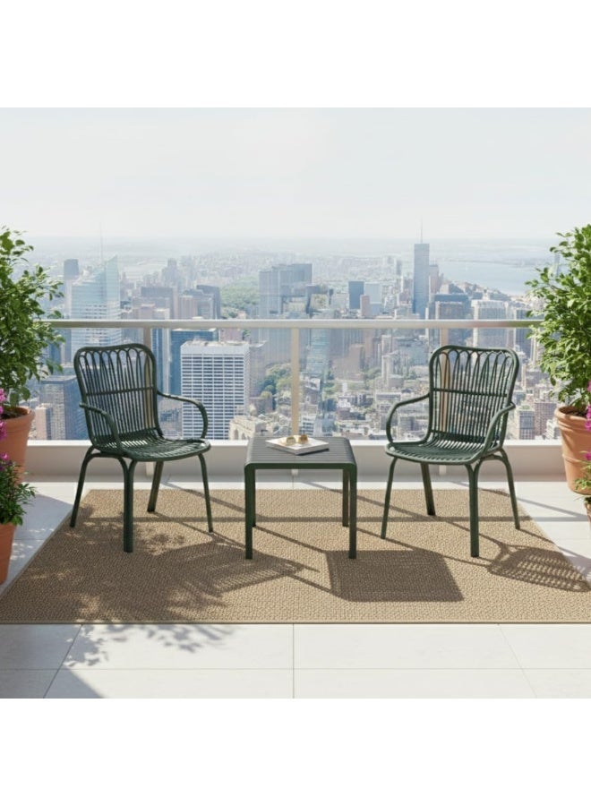 Marcolo 3-Piece Outdoor Bistro Set – Contemporary Fiberglass-Reinforced Chairs with Matching Coffee Table – Weather-Resistant Patio & Balcony Seating (Olive Green) - Image 3