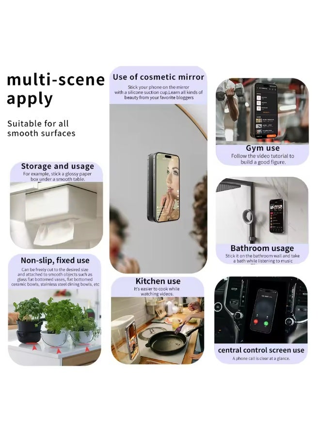 Black,Double Sided Silicone Suction Cup Pad 80 Suction Cups Enhanced Version Adhesive Free Phone Holder Anti Slip Fixer for Phones Tablets Smooth Surfaces for Kitchen Bathroom Gym - Image 4