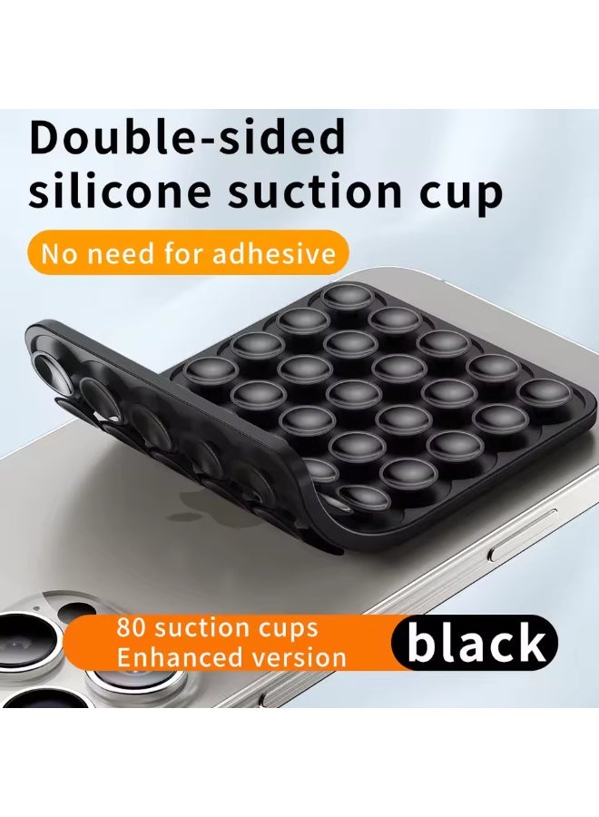Black,Double Sided Silicone Suction Cup Pad 80 Suction Cups Enhanced Version Adhesive Free Phone Holder Anti Slip Fixer for Phones Tablets Smooth Surfaces for Kitchen Bathroom Gym - Image 2