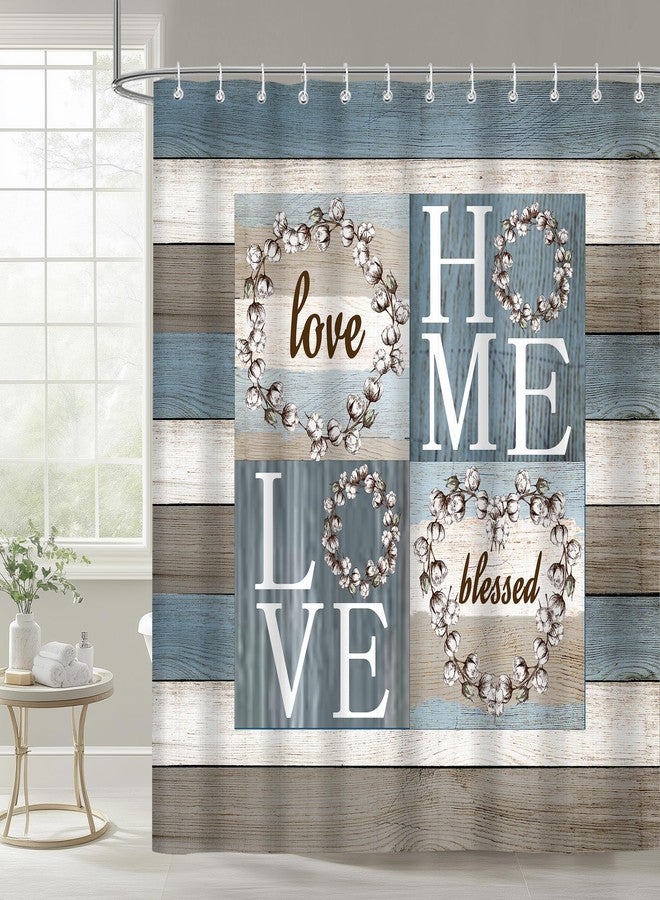 iTapnoom Rustic Floral Flower Sweet Love Home Fabric Shower Curtain, Farmhouse Country Vintage Wood Plank Cotton Shower Curtains for Bathroom Decor, Waterproof Polyester Durable with 12 Hooks,72x72 - Image 2
