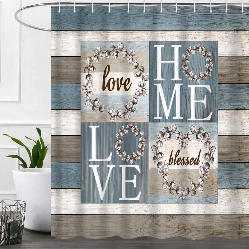 iTapnoom Rustic Floral Flower Sweet Love Home Fabric Shower Curtain, Farmhouse Country Vintage Wood Plank Cotton Shower Curtains for Bathroom Decor, Waterproof Polyester Durable with 12 Hooks,72x72 - Image 1