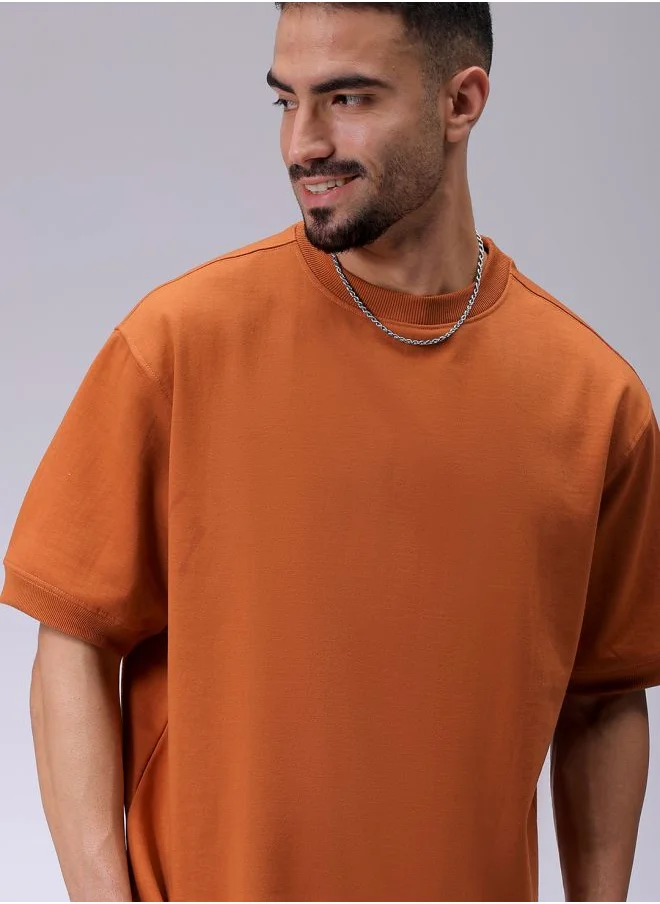 شركة المرآب الهندية Men Oversized Solid Crew Neck Overhead Sweatshirt