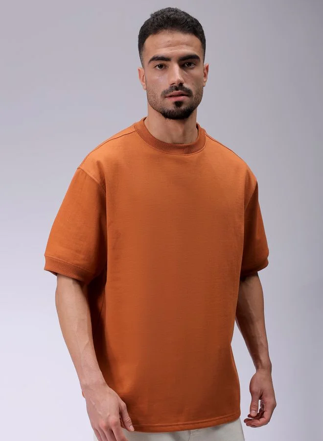 The Indian Garage Co Men Oversized Solid Crew Neck Overhead Sweatshirt