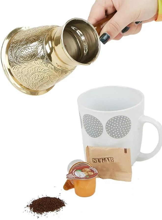 QUESERA Quesera Turkish Style Brass Coffee Pot with Wooden Handle.