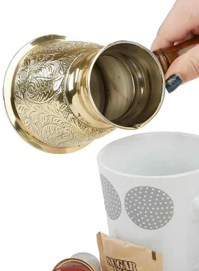 QUESERA Quesera Turkish Style Brass Coffee Pot with Wooden Handle.
