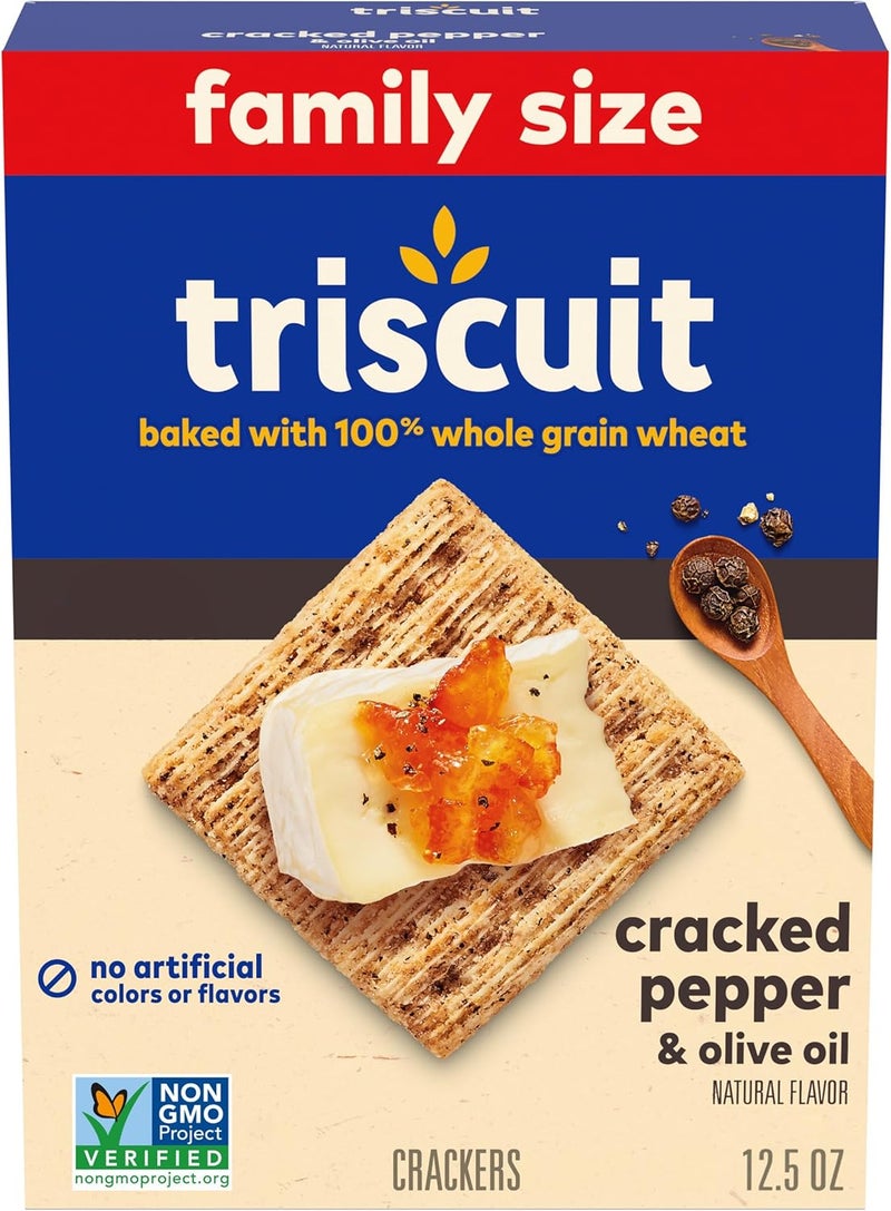 Triscuit Cracked Pepper & Olive Oil Whole Grain Wheat Crackers, Family Size, 12.5 oz - Image 1