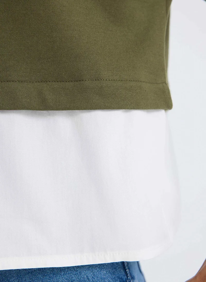 ديفاكتو Relax Fit Crew Neck Hem Detailed Basic Sweatshirt