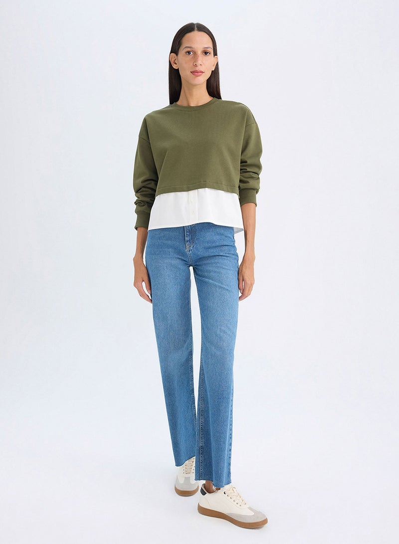 DeFacto Relax Fit Crew Neck Hem Detailed Basic Sweatshirt  - Image 5