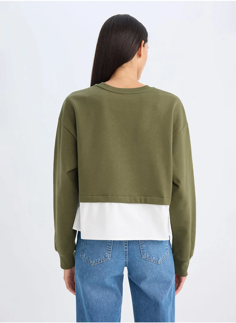 DeFacto Relax Fit Crew Neck Hem Detailed Basic Sweatshirt