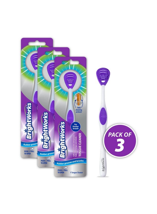 BrightWorks Tongue Cleaner (3-Pack) with Gentle Cheek Scraper. Two-Sided Head with Dual Action Cleaning for Fresh Breath. - Image 2