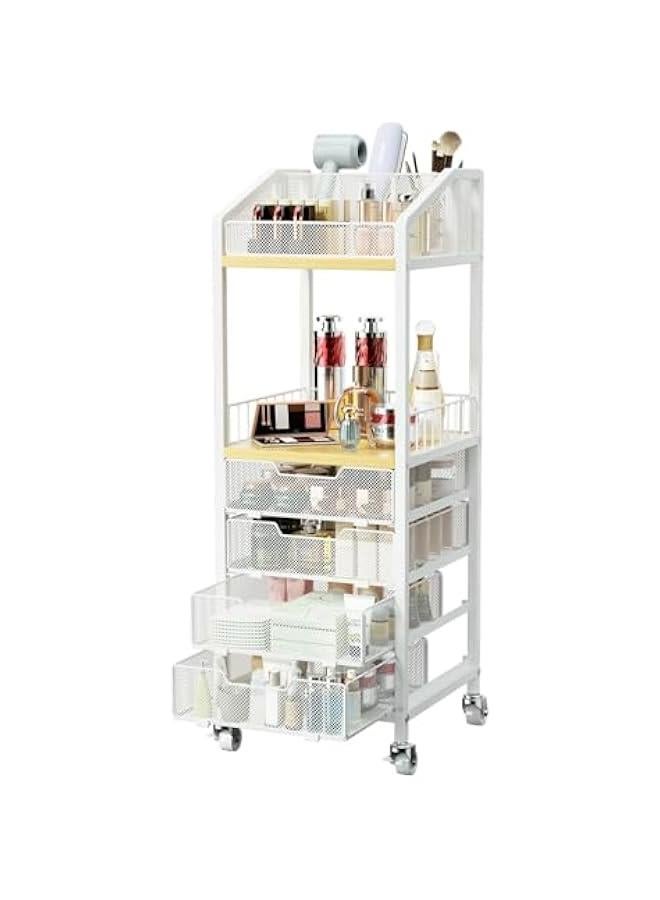 Arabest Makeup Organizer Storage Cart - Floor Skincare Make Up Storage with 4 Drawers, Rolling Makeup Cart Vanity Organizer Cosmetics Display Cases Holder for Skin Care Perfume Nail Polish  - Image 1