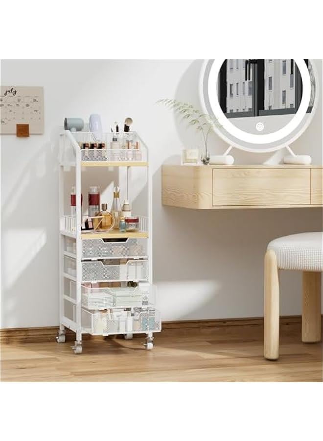 Arabest Makeup Organizer Storage Cart - Floor Skincare Make Up Storage with 4 Drawers, Rolling Makeup Cart Vanity Organizer Cosmetics Display Cases Holder for Skin Care Perfume Nail Polish  - Image 2