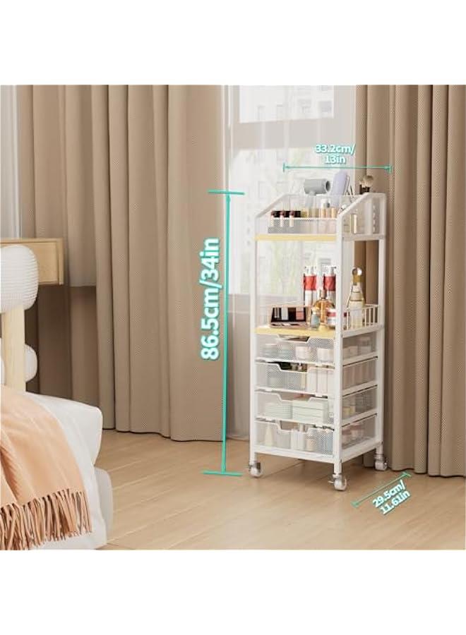Arabest Makeup Organizer Storage Cart - Floor Skincare Make Up Storage with 4 Drawers, Rolling Makeup Cart Vanity Organizer Cosmetics Display Cases Holder for Skin Care Perfume Nail Polish  - Image 3