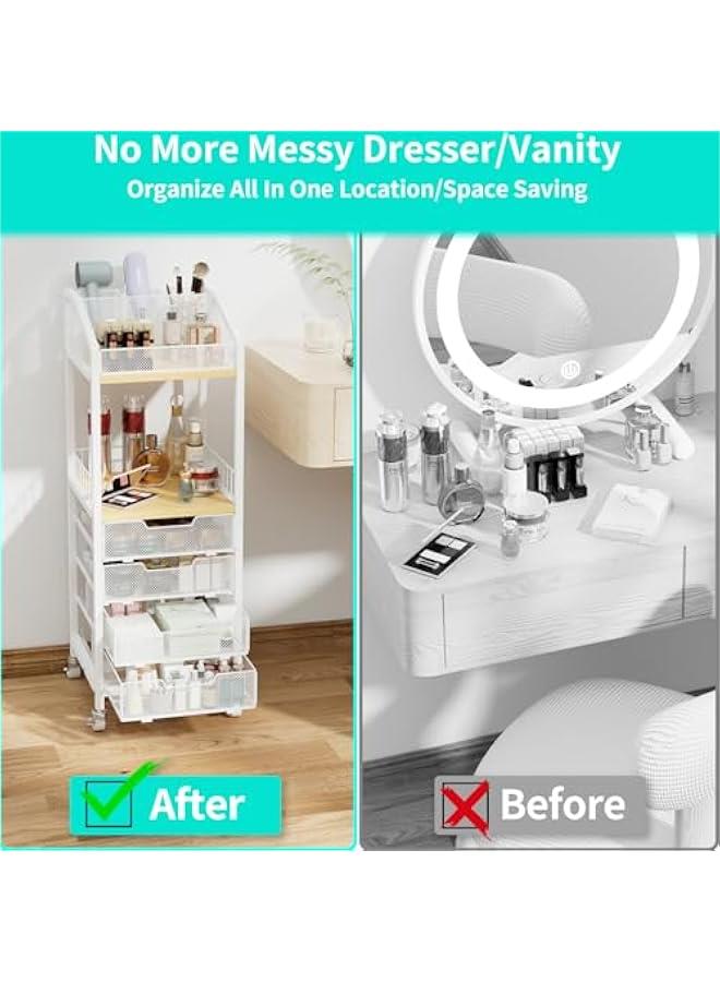 Arabest Makeup Organizer Storage Cart - Floor Skincare Make Up Storage with 4 Drawers, Rolling Makeup Cart Vanity Organizer Cosmetics Display Cases Holder for Skin Care Perfume Nail Polish  - Image 4