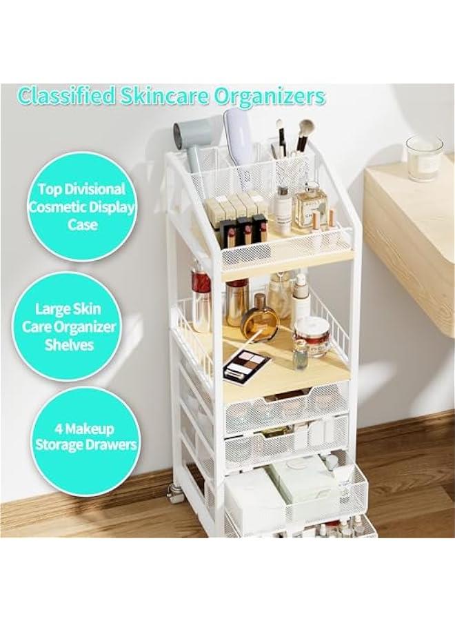 Arabest Makeup Organizer Storage Cart - Floor Skincare Make Up Storage with 4 Drawers, Rolling Makeup Cart Vanity Organizer Cosmetics Display Cases Holder for Skin Care Perfume Nail Polish  - Image 5