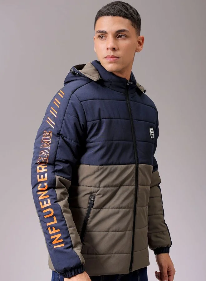 The Indian Garage Co Men Slim Fit Graphic Puffer Jackets