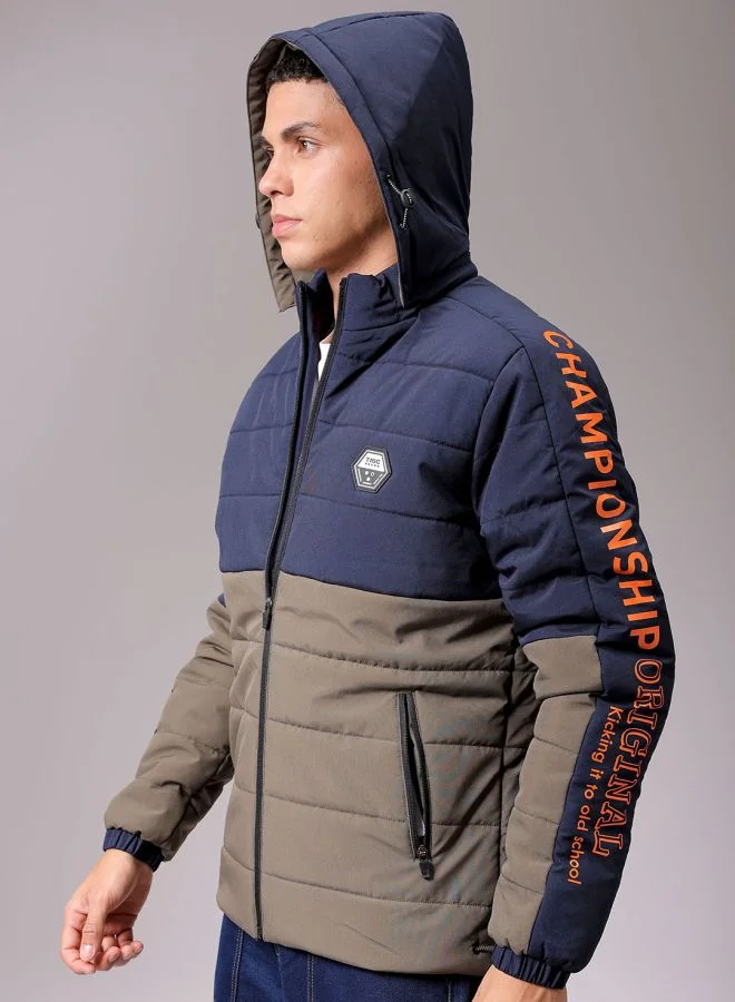 The Indian Garage Co Men Slim Fit Graphic Puffer Jackets