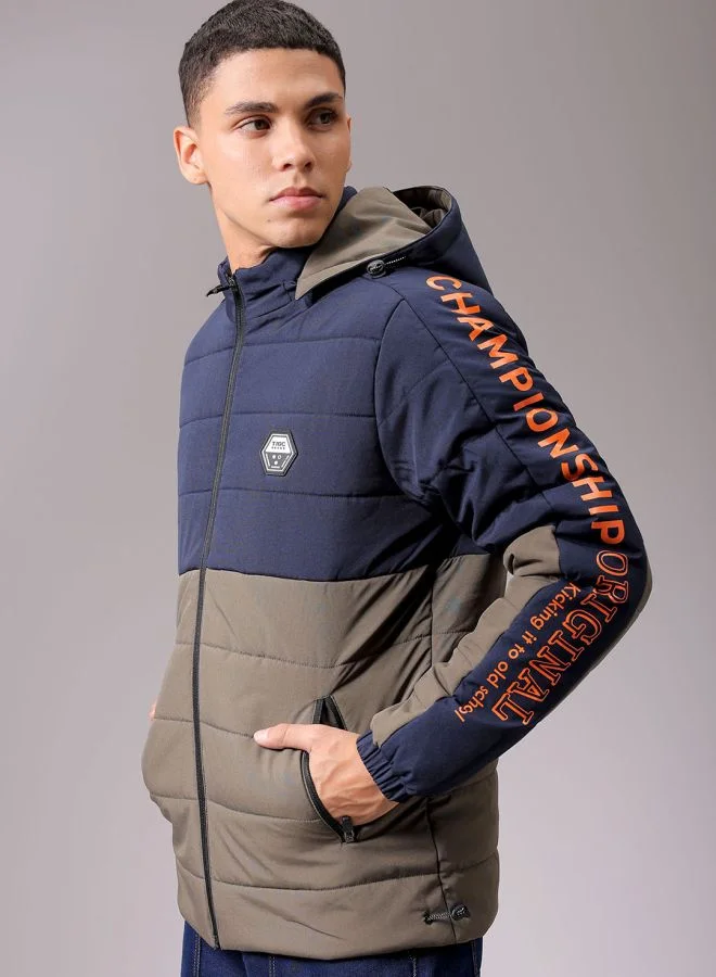 The Indian Garage Co Men Slim Fit Graphic Puffer Jackets