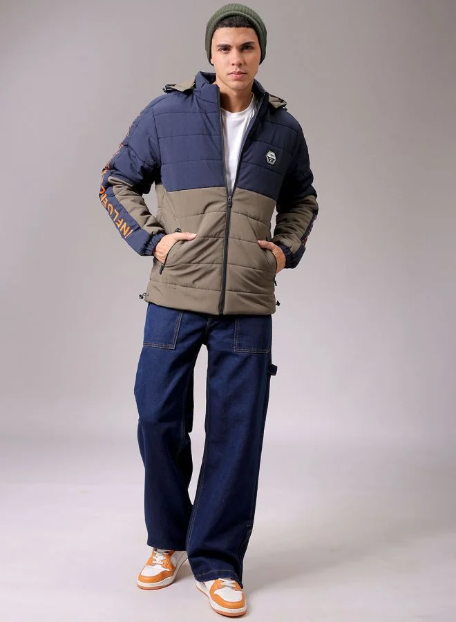 The Indian Garage Co Men Slim Fit Graphic Puffer Jackets