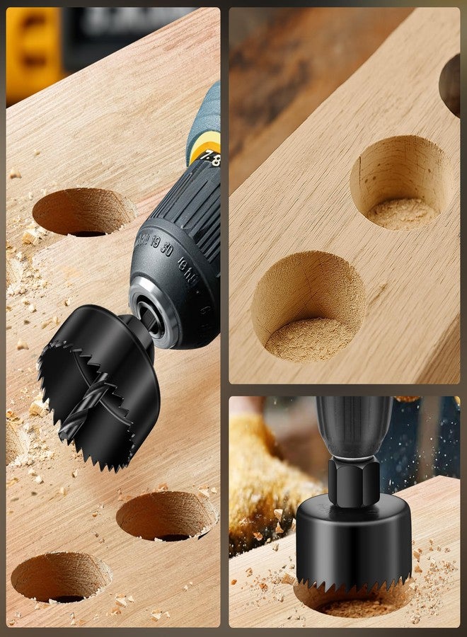 طقم مناشير ثقب SkyStage مكون من 6 قطع، يتضمن 4 أحجام من 1-1/4 بوصة إلى 2-1/8 بوصة (32-54 مم)، بالإضافة إلى محاور ومفتاح سداسي. منشار ثقب عالي الجودة مصنوع من فولاذ كربوني صلب مناسب للخشب اللين، وألواح PVC، والخشب الرقائقي. - Image 4