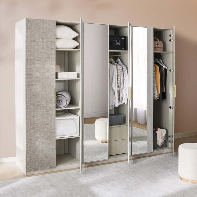 Pan Home ESPEN 6 DOOR WARDROBE WITH MIRROR - HUGH GLOSS LIGHT GREY - Image 2