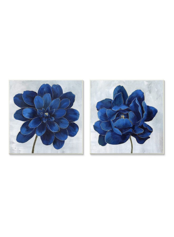 Stupell Industries Bold Royal Blue Florals Blooming Chic Petal Flower, Designed by Nan Wall Plaque, 2pc, Each 12 x 12, Grey - Image 1