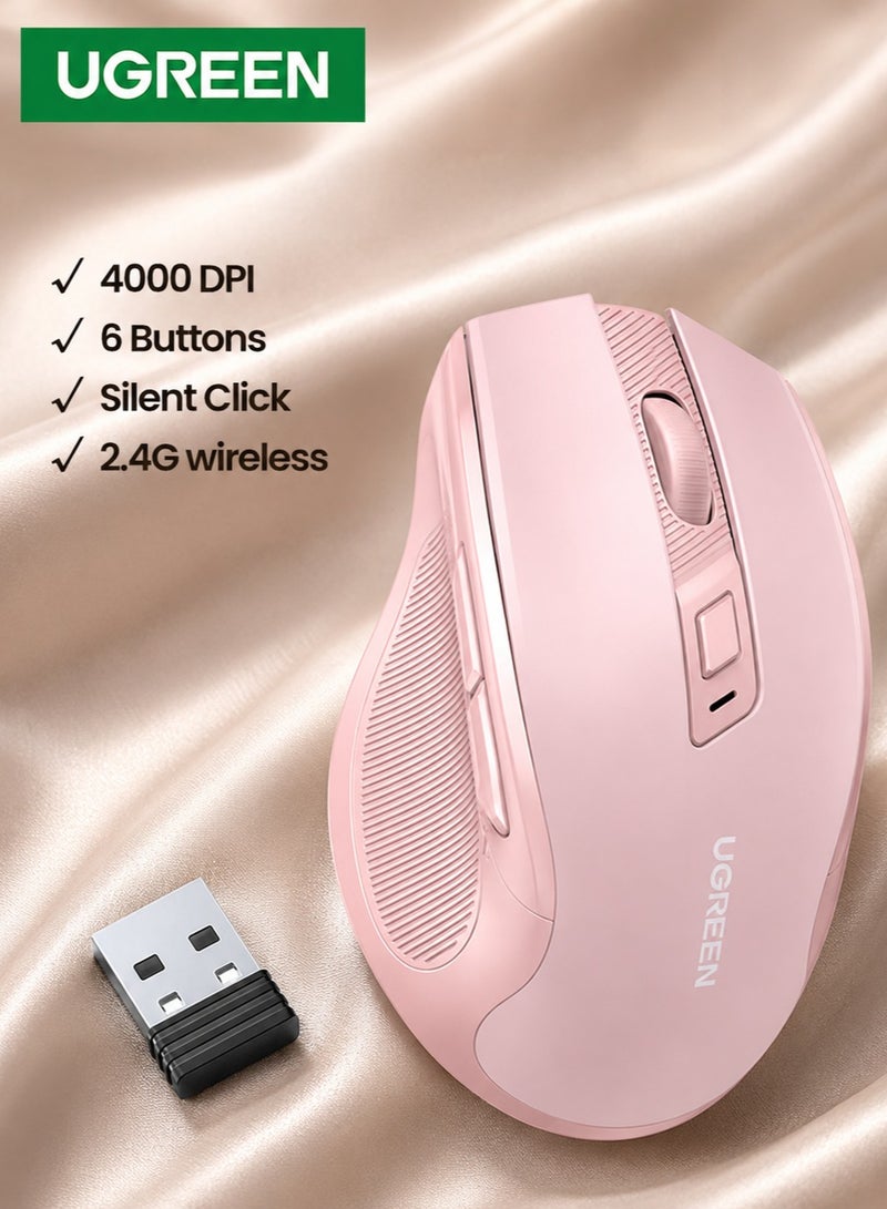 Ugreen Wireless Mouse Ergonomic Mice 2.4G USB Noiseless Portable Mouse for Laptop Tablet 5 DPI Adjustable Ultrafast Scrolling for PC HP Lenovo MacBook ASUS Dell USB pink - Image 1